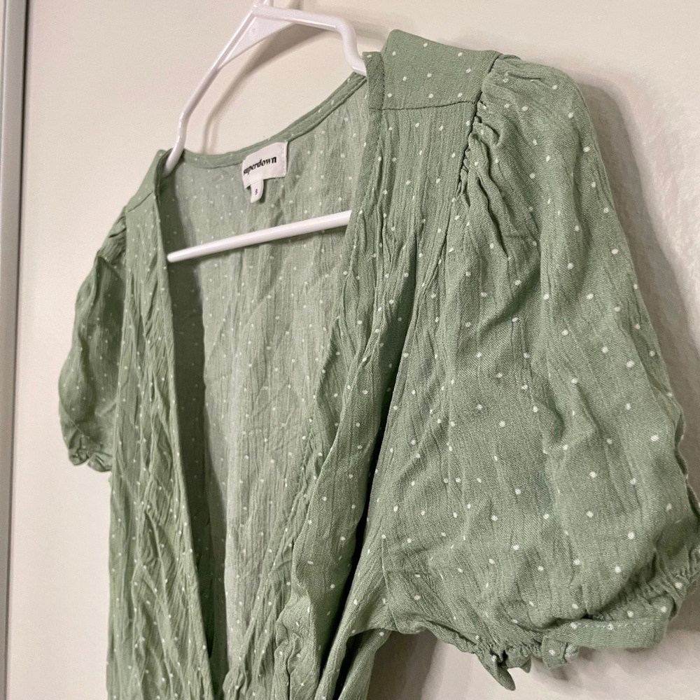 Revolve Mini Wrap Dress in Sage Polka Dot - Picture 10 of 15